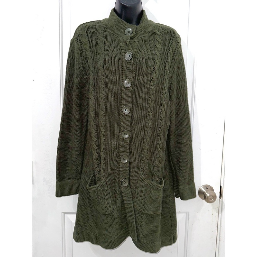 Chadwicks of Boston Women's Green Long Sleeve Cardigan Button Up
